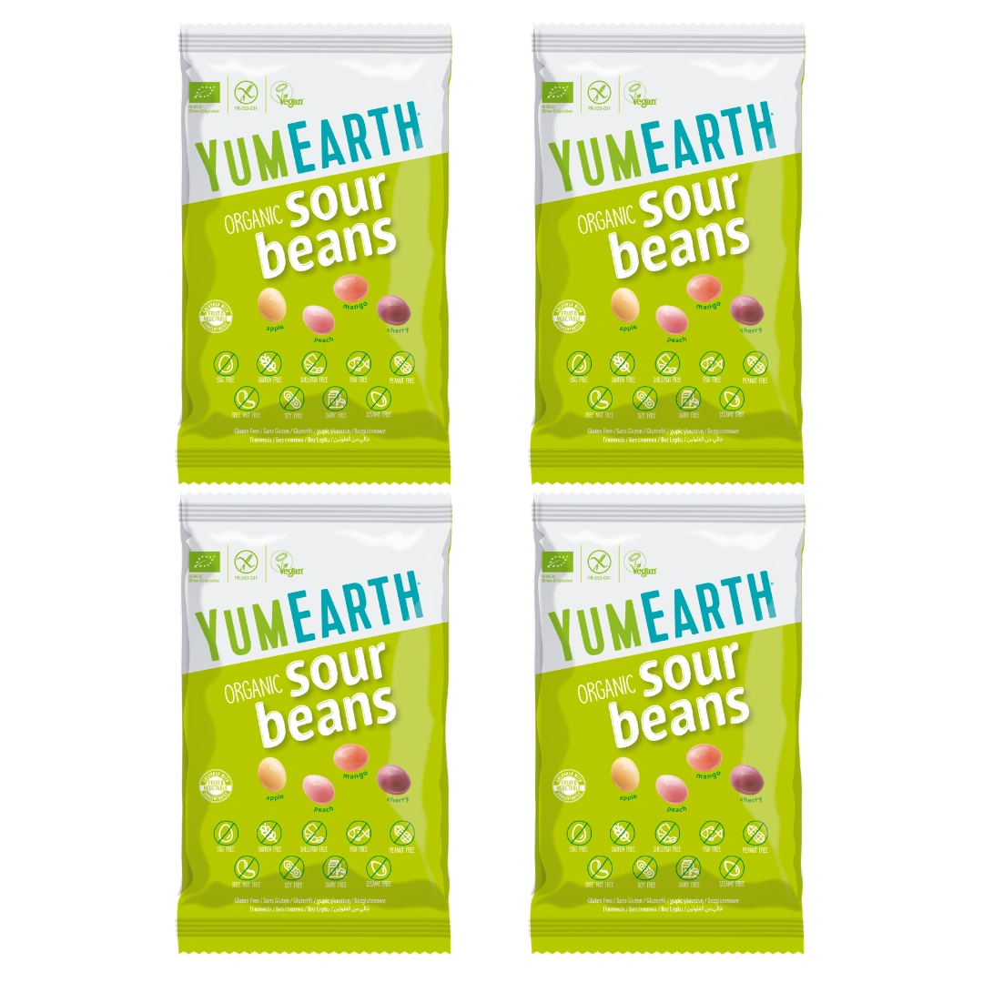 YumEarth Organic Sour Beans – 4 × 50g bags