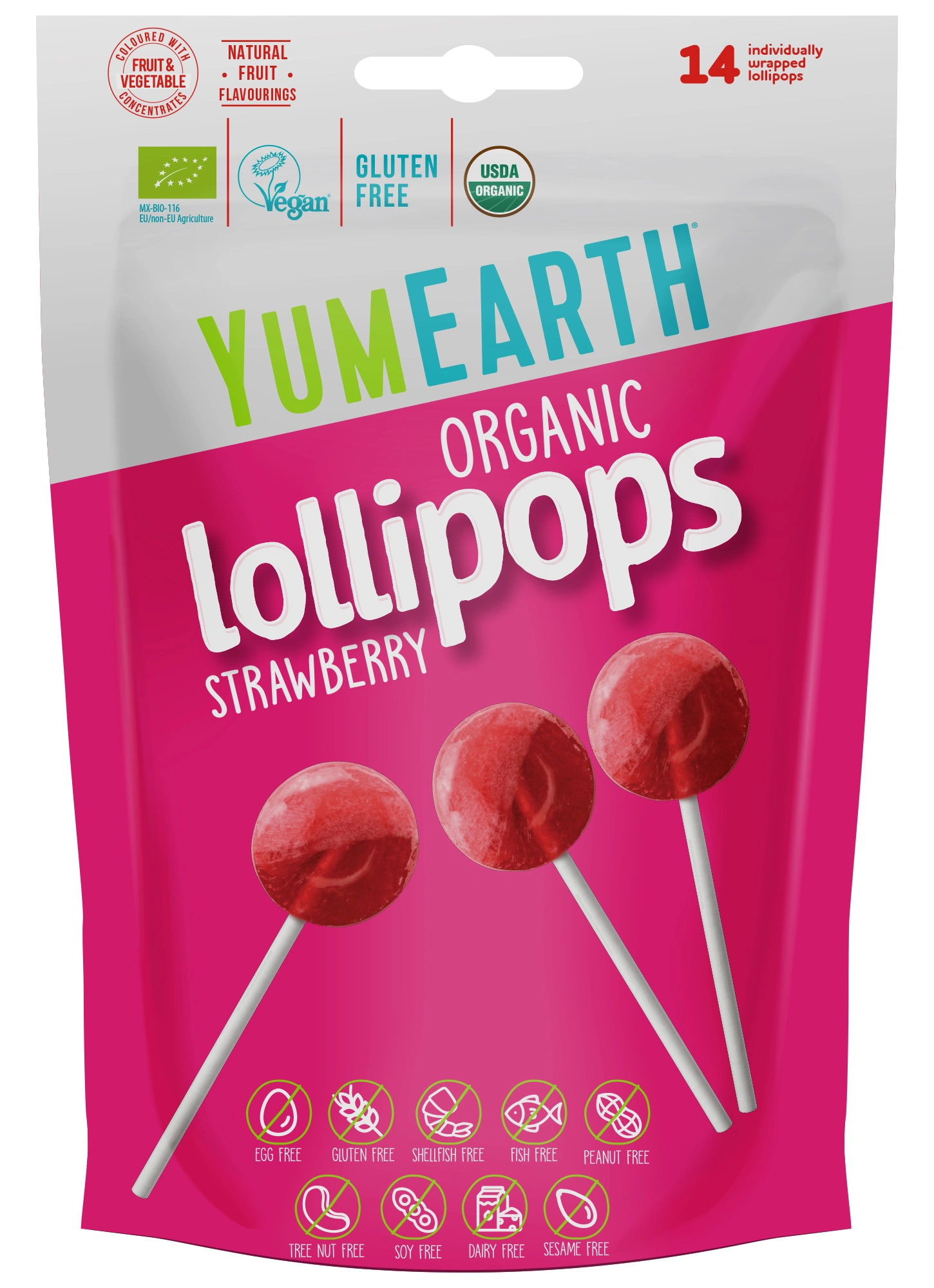 YumEarth Strawberry Pops – 14 lollipops